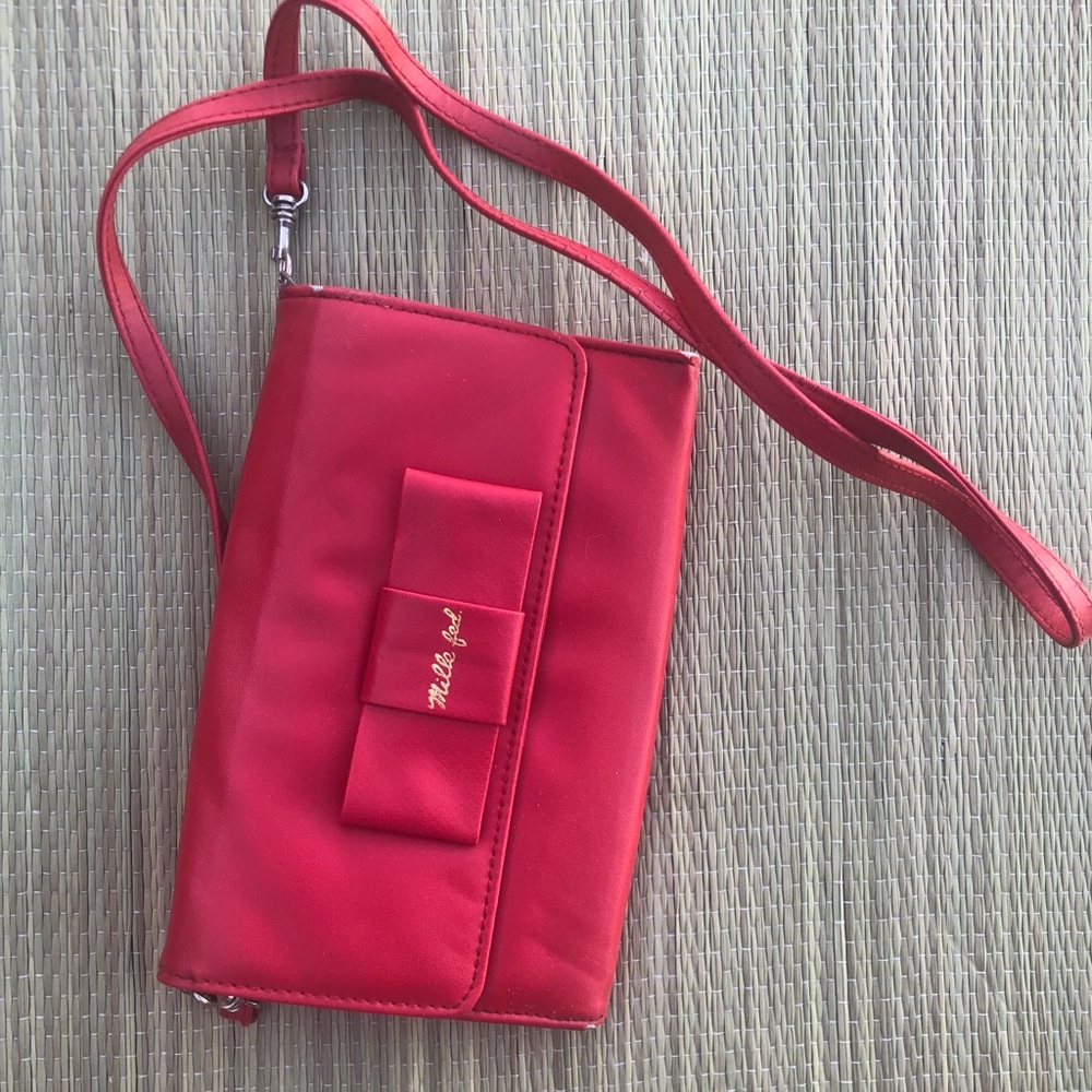 Red Crossbody Clutch Wallet with Bow Accent